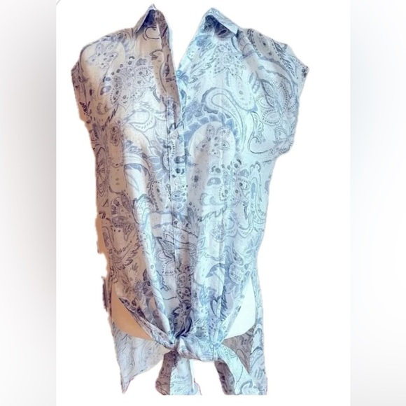 Tamara H Button‎ Down V Neck Collared Top Coverup Blue White Floral NWT Small - Picture 4 of 13